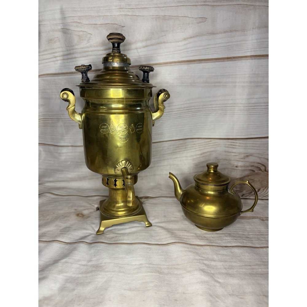 Vintage Brass Turkish Samovar Garanti Semaverleri Tea Urn W Teapot - Picture 1 of 2